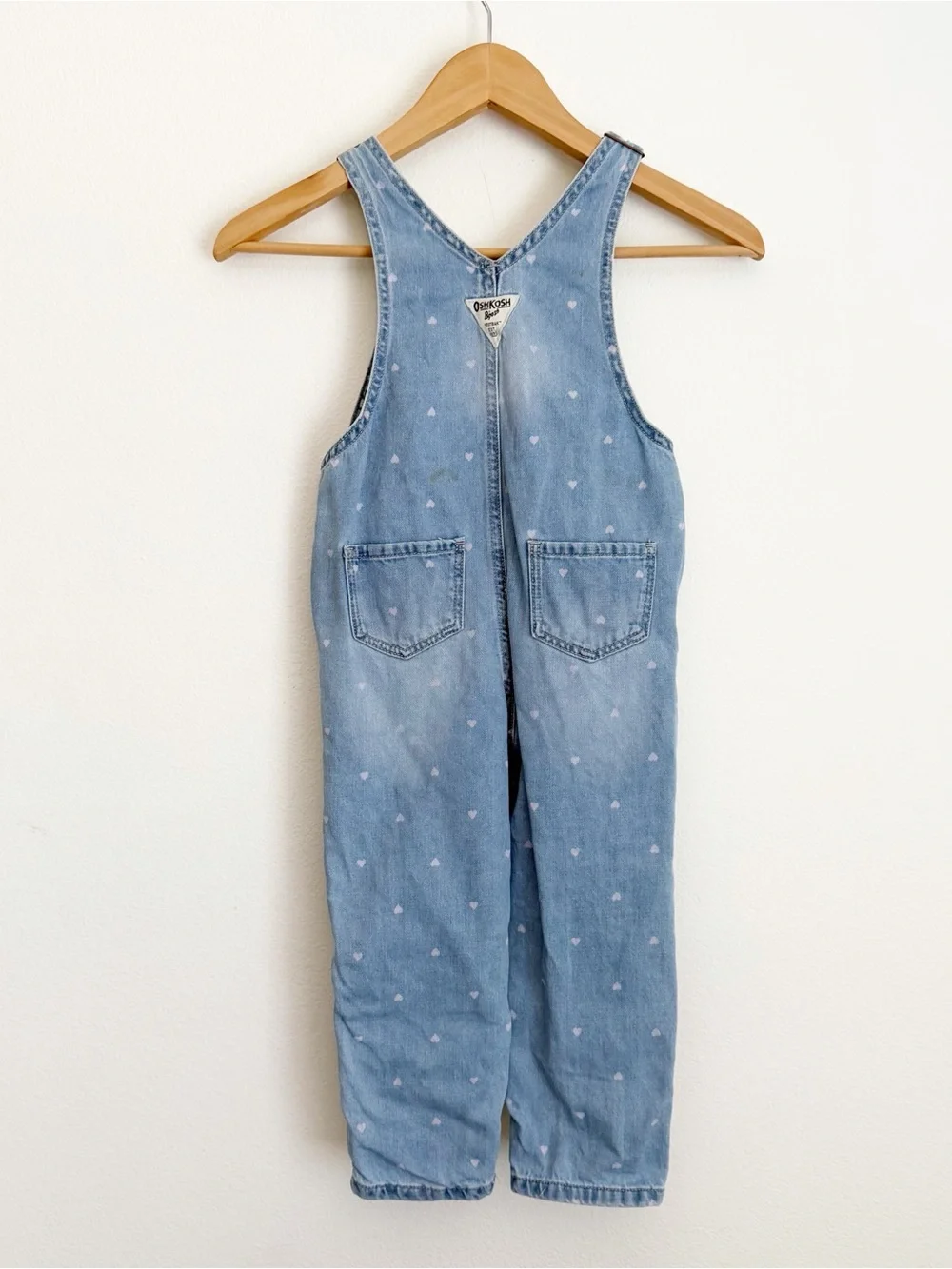 Oshkosh B’gosh Be gosh Girls Heart Print Blue Jean Denim Overalls Bib Size 4 T